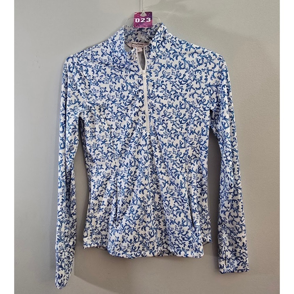 Tommy Bahama Womens 1/4 Zip Pullover Blue Coral Reef Print Golf Tennis Size XS